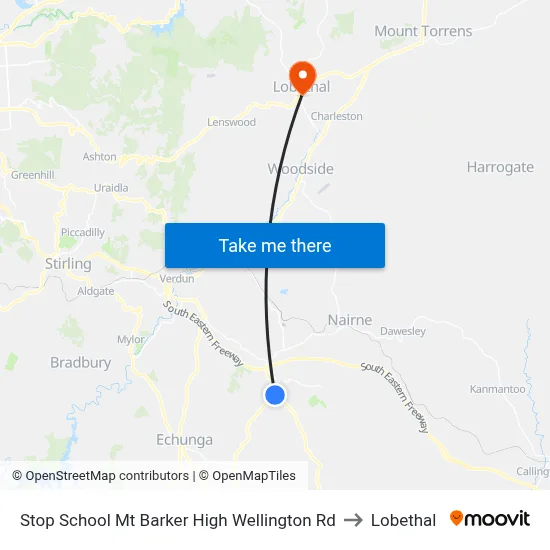 Stop School Mt Barker High Wellington Rd to Lobethal map