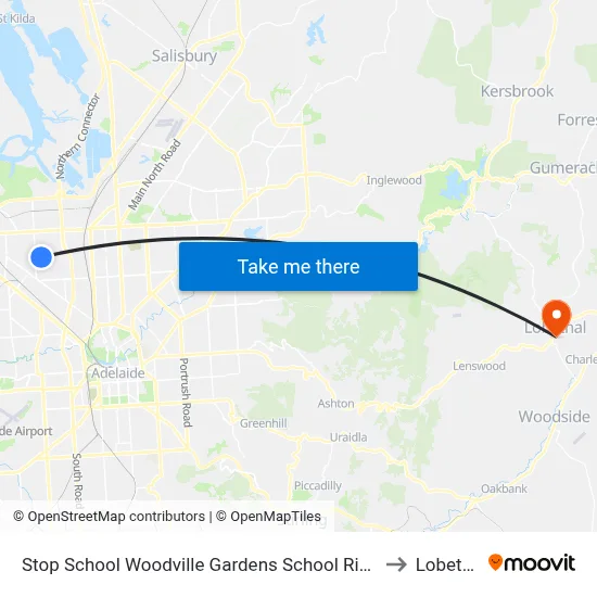 Stop School Woodville Gardens School Ridley Gr to Lobethal map