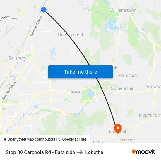Stop 89 Carcoola Rd - East side to Lobethal map