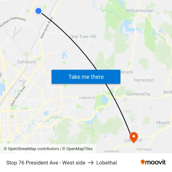 Stop 76 President Ave - West side to Lobethal map