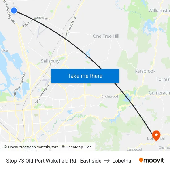 Stop 73 Old Port Wakefield Rd - East side to Lobethal map