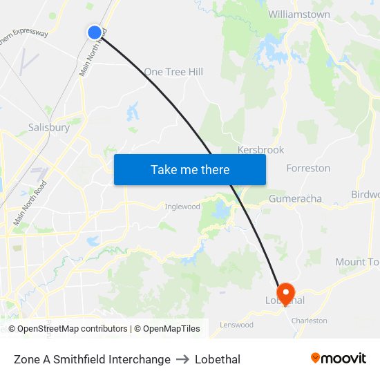 Zone A Smithfield Interchange to Lobethal map