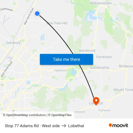 Stop 77 Adams Rd - West side to Lobethal map