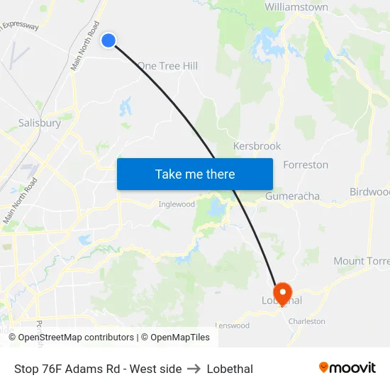 Stop 76F Adams Rd - West side to Lobethal map