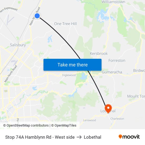 Stop 74A Hamblynn Rd - West side to Lobethal map