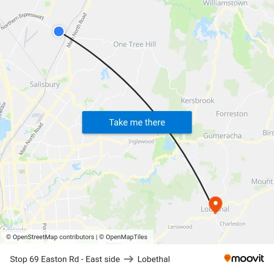 Stop 69 Easton Rd - East side to Lobethal map