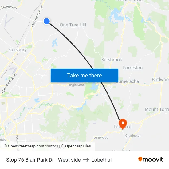 Stop 76 Blair Park Dr - West side to Lobethal map