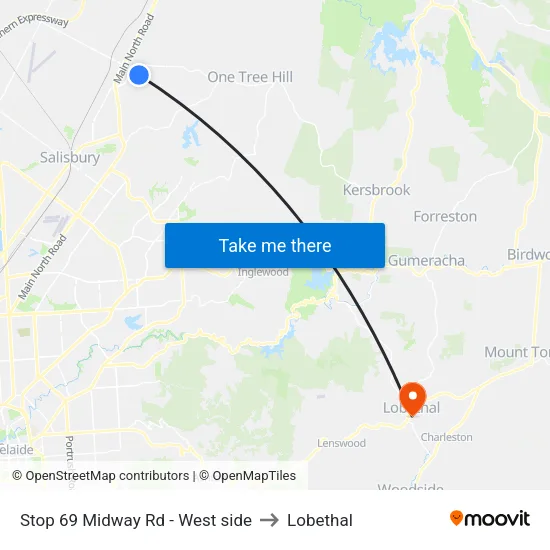 Stop 69 Midway Rd - West side to Lobethal map