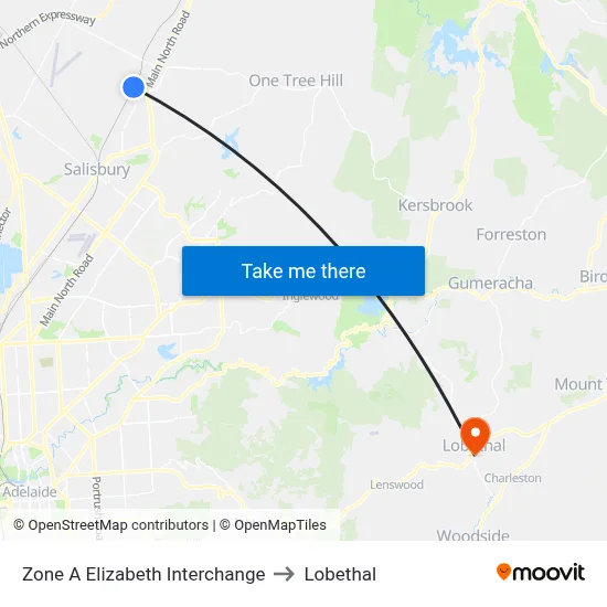 Zone A Elizabeth Interchange to Lobethal map