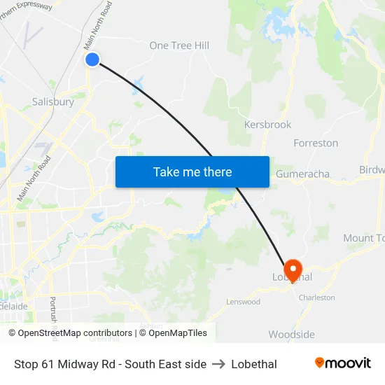 Stop 61 Midway Rd - South East side to Lobethal map