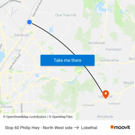 Stop 60 Philip Hwy - North West side to Lobethal map