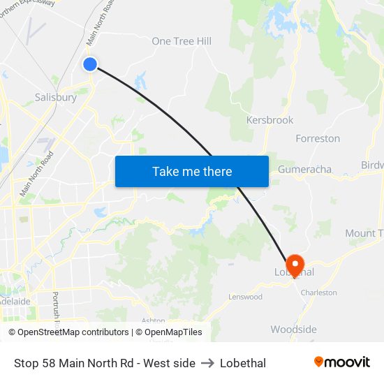 Stop 58 Main North Rd - West side to Lobethal map