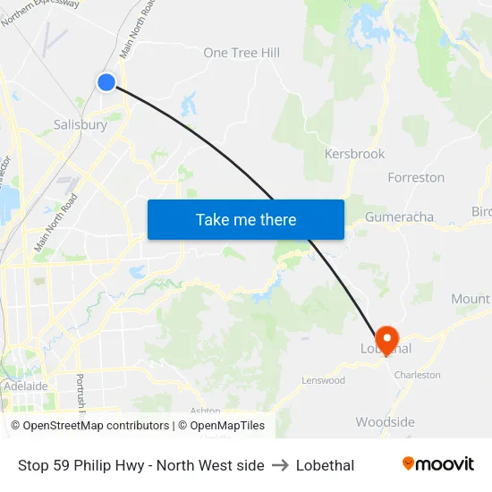 Stop 59 Philip Hwy - North West side to Lobethal map