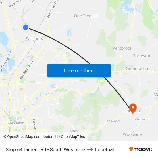 Stop 64 Diment Rd - South West side to Lobethal map