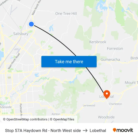 Stop 57A Haydown Rd - North West side to Lobethal map