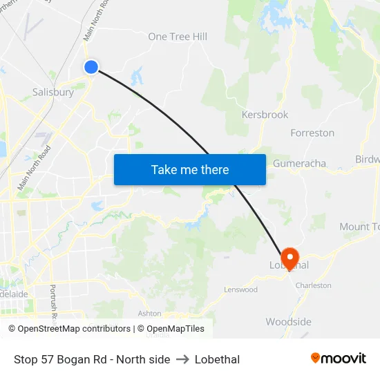 Stop 57 Bogan Rd - North side to Lobethal map