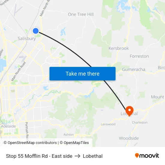 Stop 55 Mofflin Rd - East side to Lobethal map