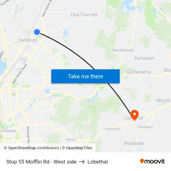 Stop 55 Mofflin Rd - West side to Lobethal map