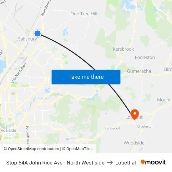 Stop 54A John Rice Ave - North West side to Lobethal map