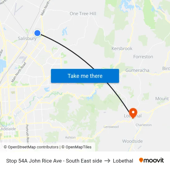 Stop 54A John Rice Ave - South East side to Lobethal map