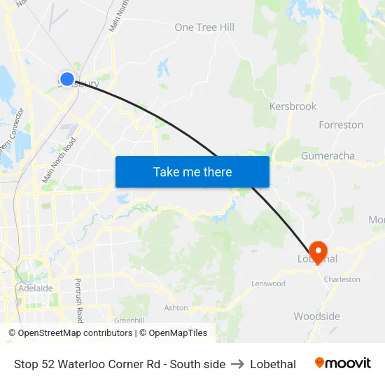 Stop 52 Waterloo Corner Rd - South side to Lobethal map