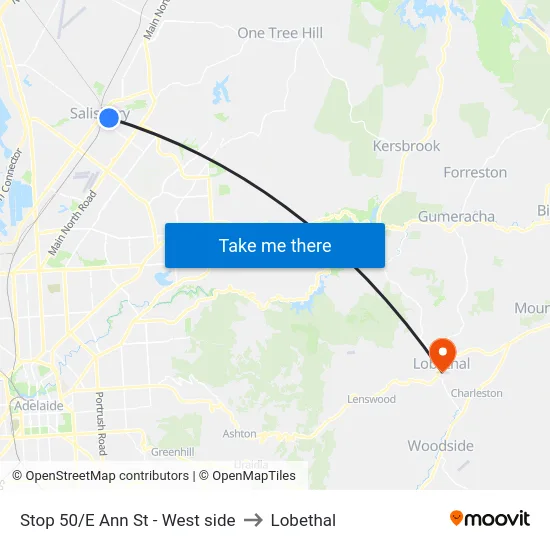 Stop 50/E Ann St - West side to Lobethal map