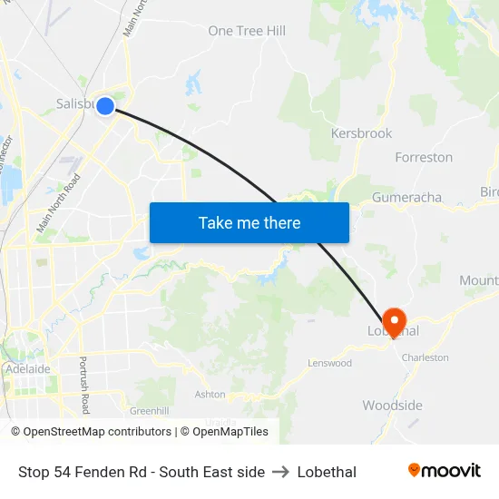 Stop 54 Fenden Rd - South East side to Lobethal map