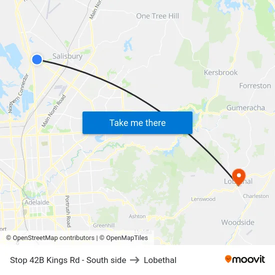 Stop 42B Kings Rd - South side to Lobethal map