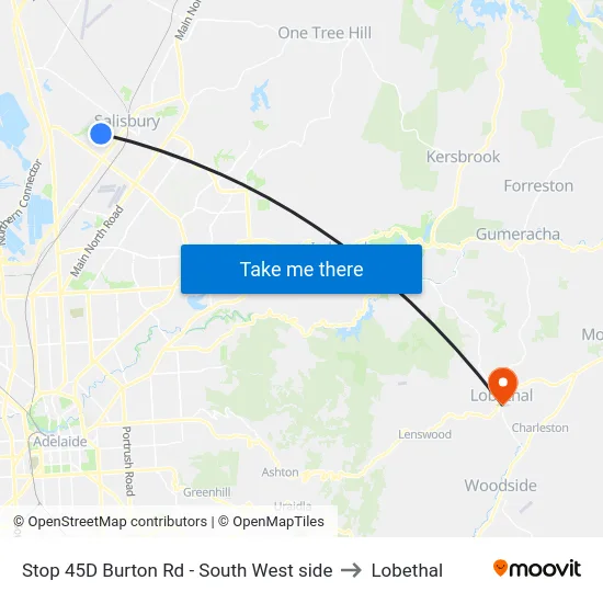 Stop 45D Burton Rd - South West side to Lobethal map