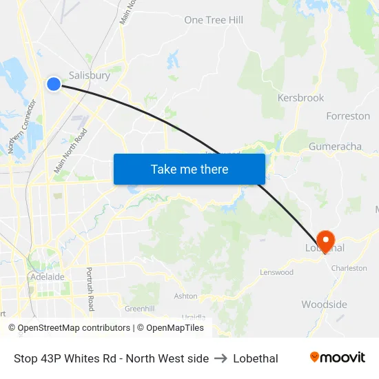 Stop 43P Whites Rd - North West side to Lobethal map