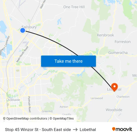 Stop 45 Winzor St - South East side to Lobethal map