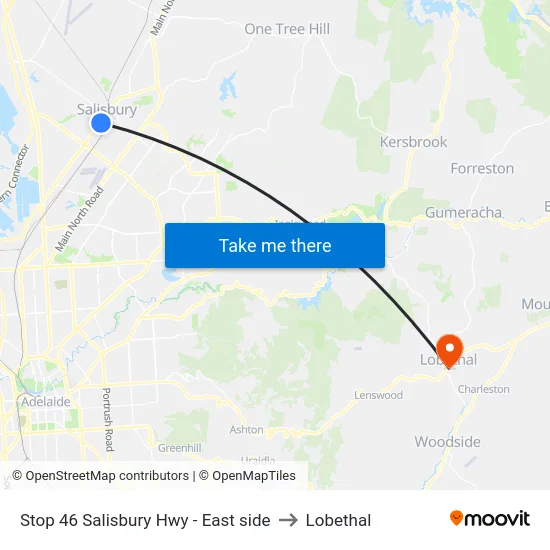 Stop 46 Salisbury Hwy - East side to Lobethal map
