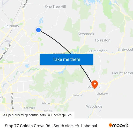Stop 77 Golden Grove Rd - South side to Lobethal map