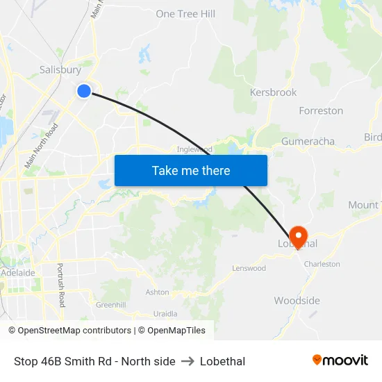 Stop 46B Smith Rd - North side to Lobethal map