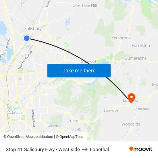 Stop 41 Salisbury Hwy - West side to Lobethal map