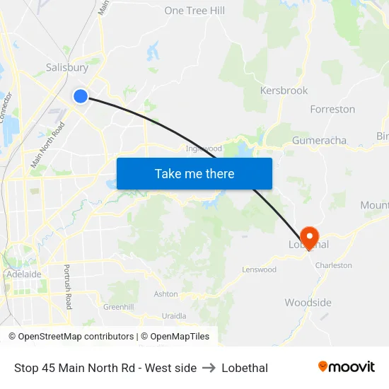 Stop 45 Main North Rd - West side to Lobethal map