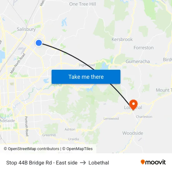 Stop 44B Bridge Rd - East side to Lobethal map