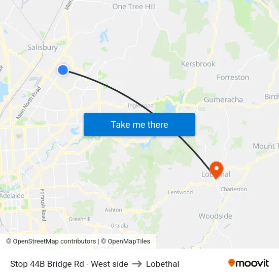 Stop 44B Bridge Rd - West side to Lobethal map