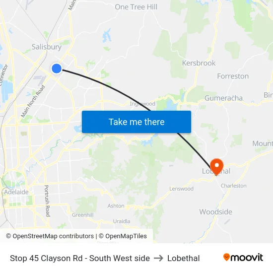 Stop 45 Clayson Rd - South West side to Lobethal map