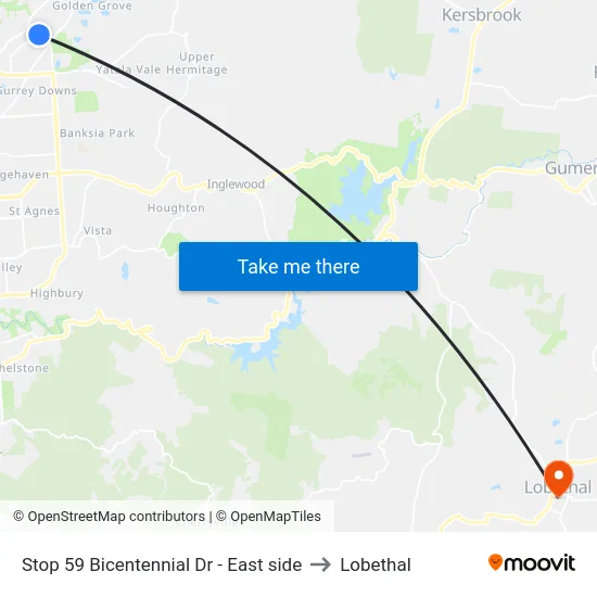 Stop 59 Bicentennial Dr - East side to Lobethal map