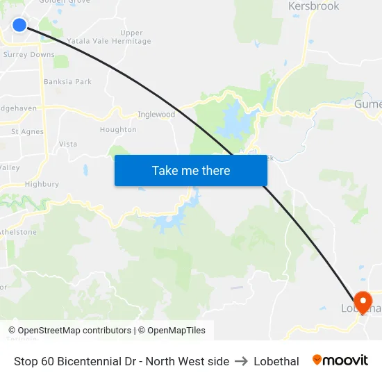 Stop 60 Bicentennial Dr - North West side to Lobethal map