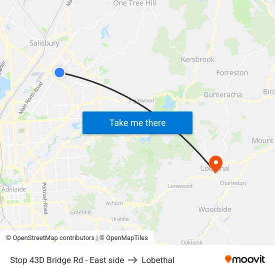 Stop 43D Bridge Rd - East side to Lobethal map