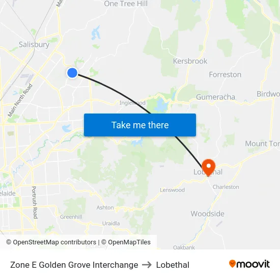 Zone E Golden Grove Interchange to Lobethal map