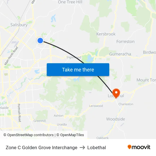 Zone C Golden Grove Interchange to Lobethal map