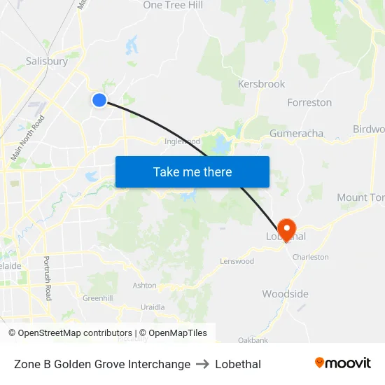 Zone B Golden Grove Interchange to Lobethal map
