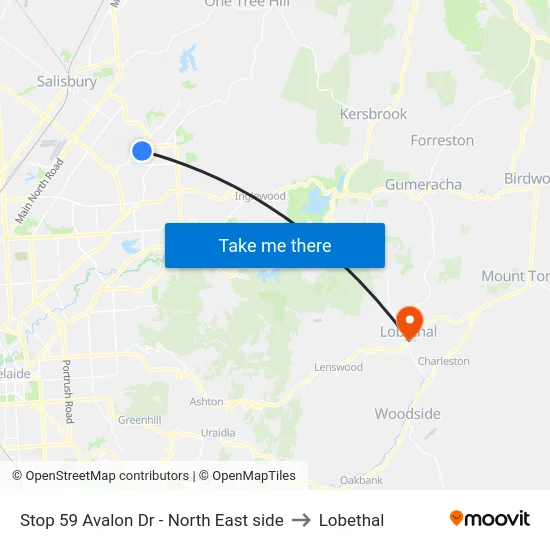 Stop 59 Avalon Dr - North East side to Lobethal map