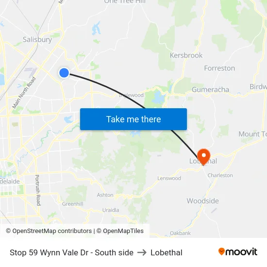 Stop 59 Wynn Vale Dr - South side to Lobethal map