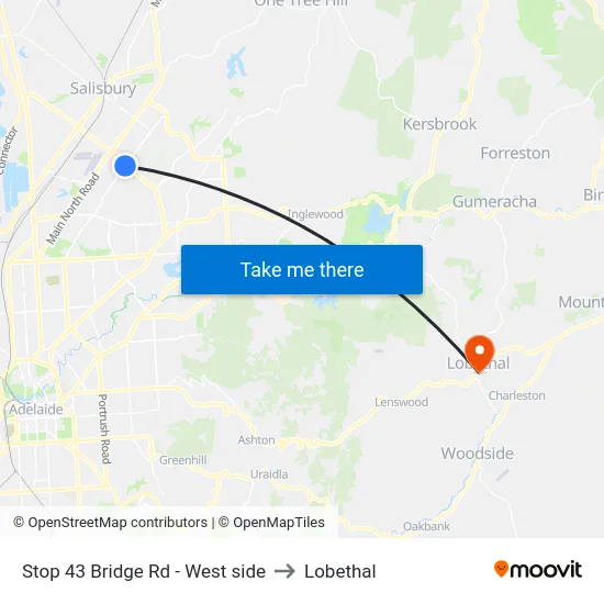 Stop 43 Bridge Rd - West side to Lobethal map