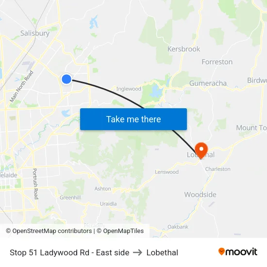 Stop 51 Ladywood Rd - East side to Lobethal map