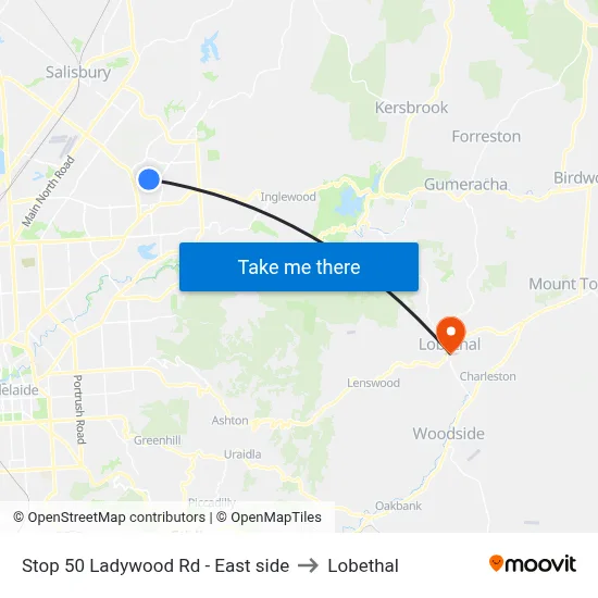 Stop 50 Ladywood Rd - East side to Lobethal map